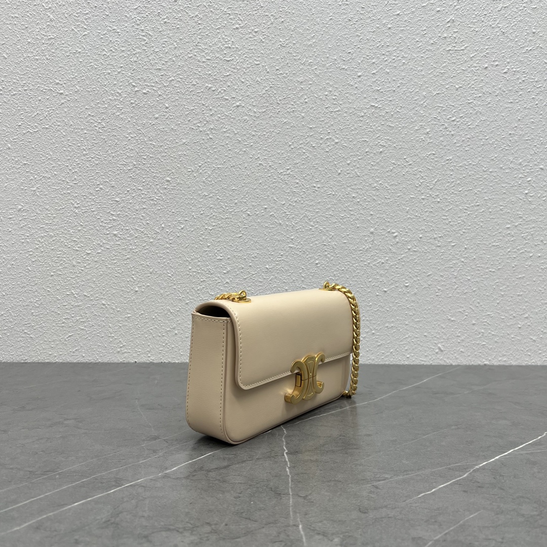 Celine Chain Shoulder Bag Claude In Shiny Calfskin Dark Beige/Gold 197992